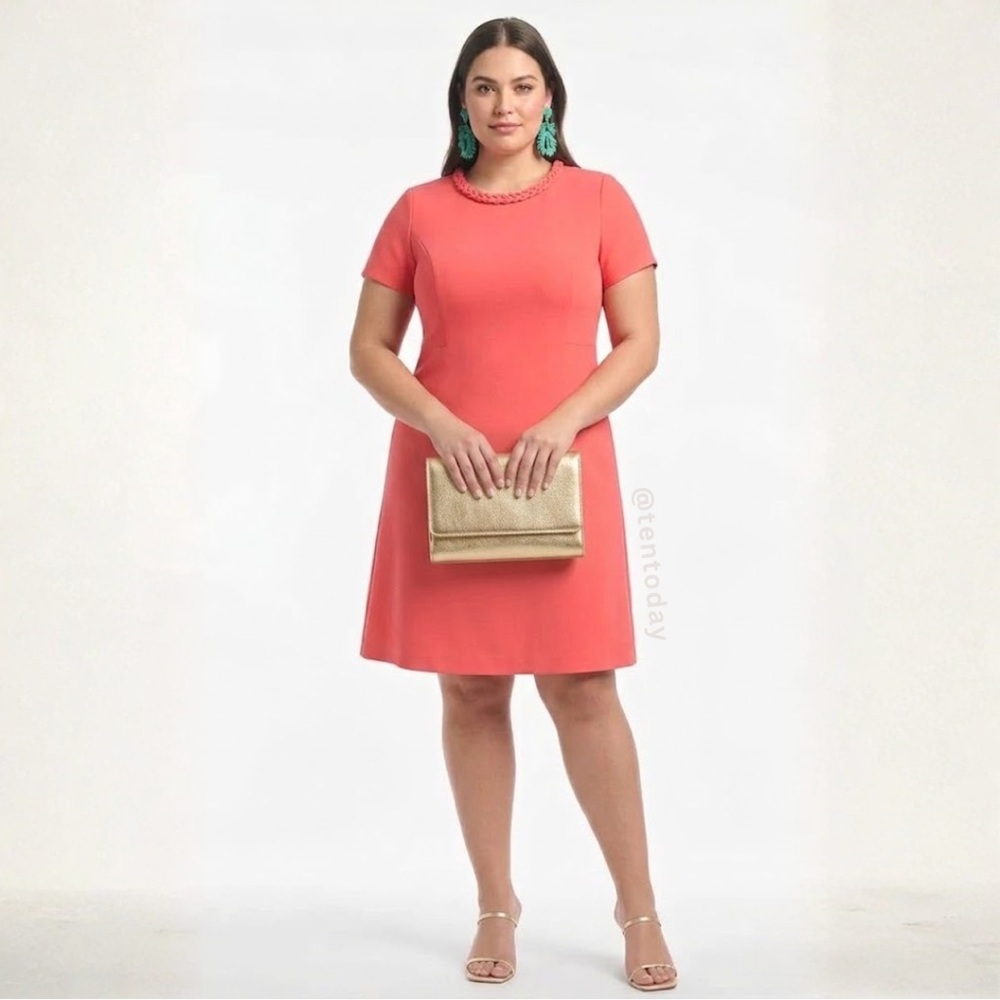 Sachin & Babi Size 16 16W Mimi Coral Orange‎ High Neck Short Sleeve Midi Dress